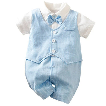 0 - 18 Baby Bodysuit Gentleman Style Handsome Formal Cotton Comfortable Soft Boys And Girls Summer Short Sleeved Newborn Clothes - MAGUSTA BEAUTY