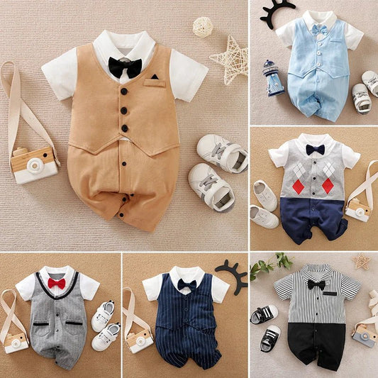 0 - 18 Baby Bodysuit Gentleman Style Handsome Formal Cotton Comfortable Soft Boys And Girls Summer Short Sleeved Newborn Clothes - MAGUSTA BEAUTY