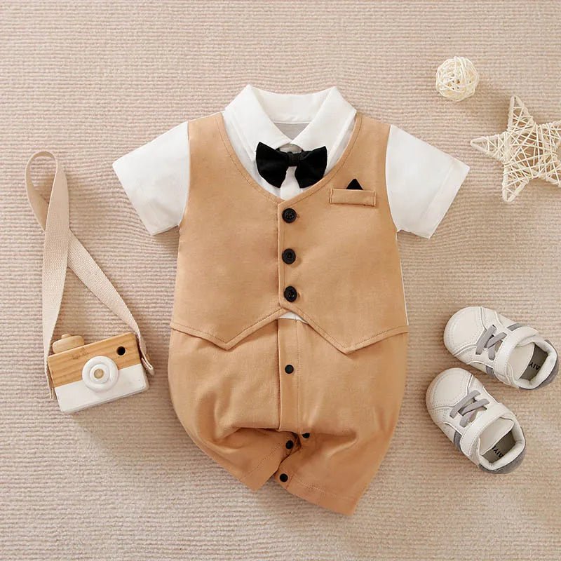 0 - 18 Baby Bodysuit Gentleman Style Handsome Formal Cotton Comfortable Soft Boys And Girls Summer Short Sleeved Newborn Clothes - MAGUSTA BEAUTY