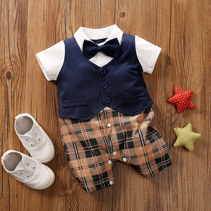 0 - 18 Baby Bodysuit Gentleman Style Handsome Formal Cotton Comfortable Soft Boys And Girls Summer Short Sleeved Newborn Clothes - MAGUSTA BEAUTY