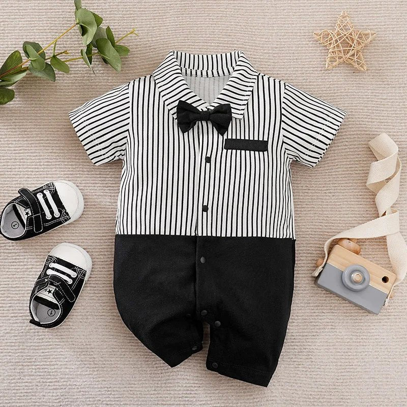 0 - 18 Baby Bodysuit Gentleman Style Handsome Formal Cotton Comfortable Soft Boys And Girls Summer Short Sleeved Newborn Clothes - MAGUSTA BEAUTY