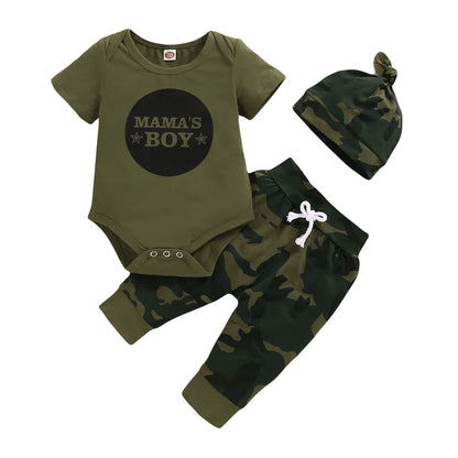 0 - 18 Months Newborn Baby Boy Baby Girl Clothes Set Letter Print Short Sleeve Bodysuit + Camouflage Pants + Headband Outfit - MAGUSTA BEAUTY