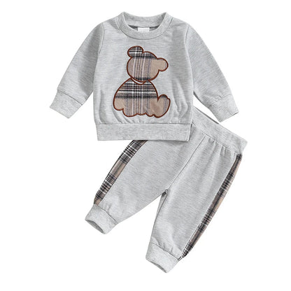 0 - 24M Baby Girls Autumn Clothes Newborn Toddler Long Sleeve Plaid Bear Pattern Tops Sweatshirt Pants Outfits Tracksuits - MAGUSTA BEAUTY