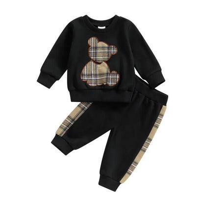 0 - 24M Baby Girls Autumn Clothes Newborn Toddler Long Sleeve Plaid Bear Pattern Tops Sweatshirt Pants Outfits Tracksuits - MAGUSTA BEAUTY