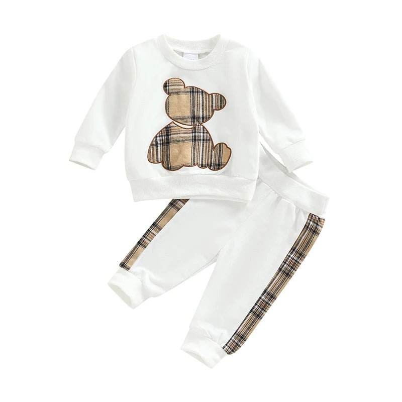 0 - 24M Baby Girls Autumn Clothes Newborn Toddler Long Sleeve Plaid Bear Pattern Tops Sweatshirt Pants Outfits Tracksuits - MAGUSTA BEAUTY