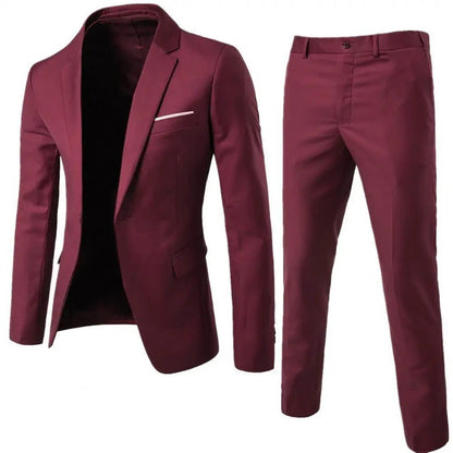 1 Set Stylish Formal Suit Temperament Men Blazer Pants Turndown Collar Pure Color One Button Suit Set Daily Wear - MAGUSTA BEAUTY