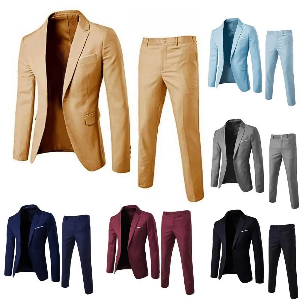 1 Set Stylish Formal Suit Temperament Men Blazer Pants Turndown Collar Pure Color One Button Suit Set Daily Wear - MAGUSTA BEAUTY