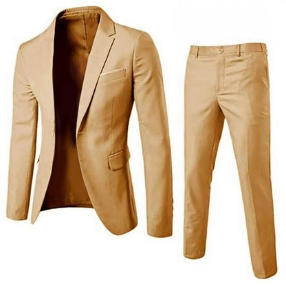 1 Set Stylish Formal Suit Temperament Men Blazer Pants Turndown Collar Pure Color One Button Suit Set Daily Wear - MAGUSTA BEAUTY