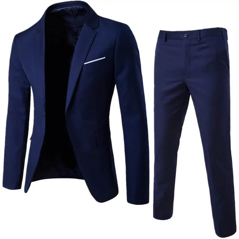 1 Set Stylish Formal Suit Temperament Men Blazer Pants Turndown Collar Pure Color One Button Suit Set Daily Wear - MAGUSTA BEAUTY