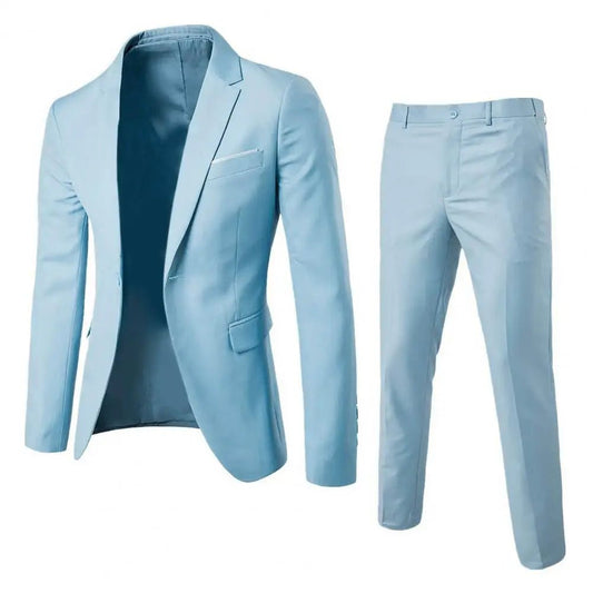 1 Set Stylish Formal Suit Temperament Men Blazer Pants Turndown Collar Pure Color One Button Suit Set Daily Wear - MAGUSTA BEAUTY