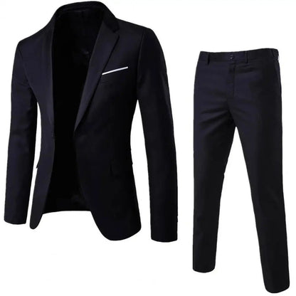 1 Set Stylish Formal Suit Temperament Men Blazer Pants Turndown Collar Pure Color One Button Suit Set Daily Wear - MAGUSTA BEAUTY