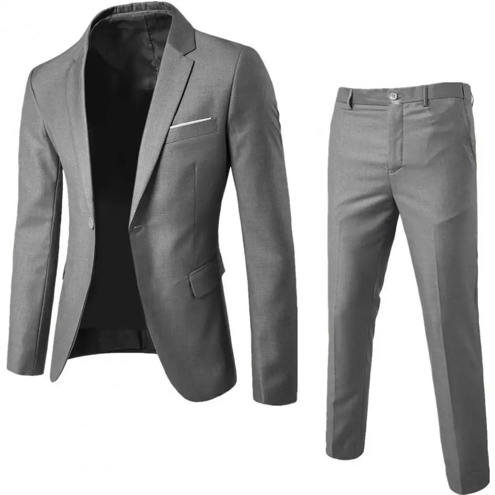 1 Set Stylish Formal Suit Temperament Men Blazer Pants Turndown Collar Pure Color One Button Suit Set Daily Wear - MAGUSTA BEAUTY