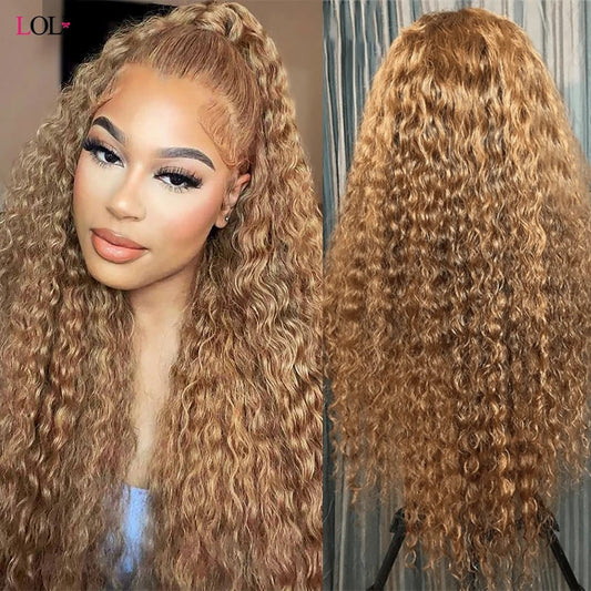 #27 Brown Lace Front Wig Deep Curly Lace Front Human Hair Wigs Colored Honey Blonde Lace Front Wigs For Women 30 Inch - MAGUSTA BEAUTY