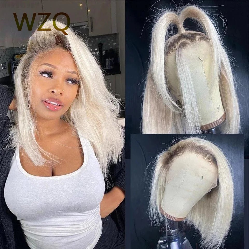 #4/60 White Colored Short Bob Wig 13x4 Transparent Lace Front Human Hair Wigs Straight Lace Frontal Wig Remy Honey Blonde Wig - MAGUSTA BEAUTY