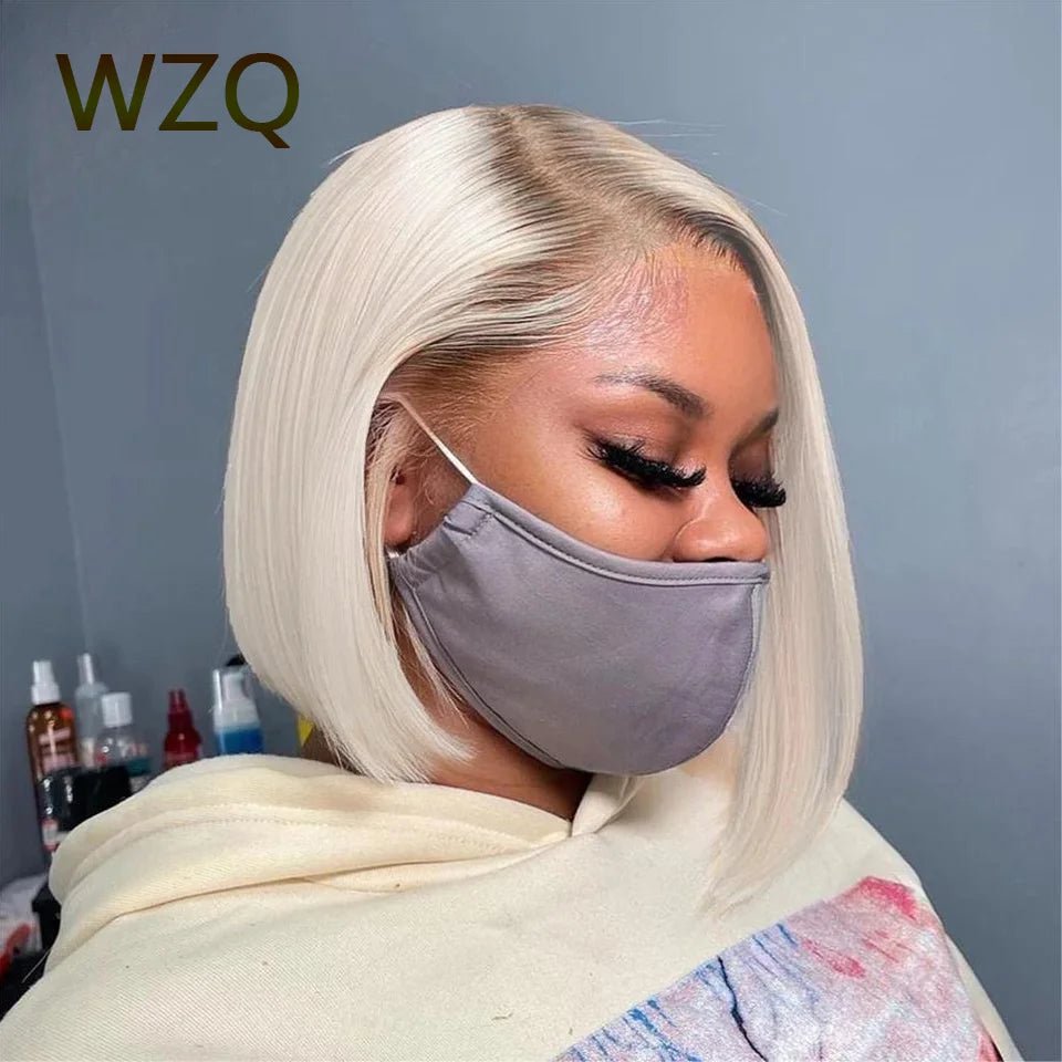 #4/60 White Colored Short Bob Wig 13x4 Transparent Lace Front Human Hair Wigs Straight Lace Frontal Wig Remy Honey Blonde Wig - MAGUSTA BEAUTY