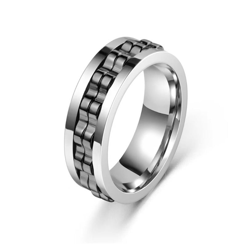 Titanium Anxiety Fidget Ring with Square Texture - Stylish Gear Spinner Ring for Men and Women in Multiple Colors