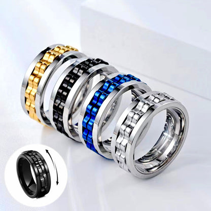 Titanium Anxiety Fidget Ring with Square Texture - Stylish Gear Spinner Ring for Men and Women in Multiple Colors