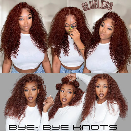 UNice Hair 200% Density Reddish Brown Curly Wig 7x5 Pre Cut Pre Bleached Glueless Wig Human Hair Ready To Wear