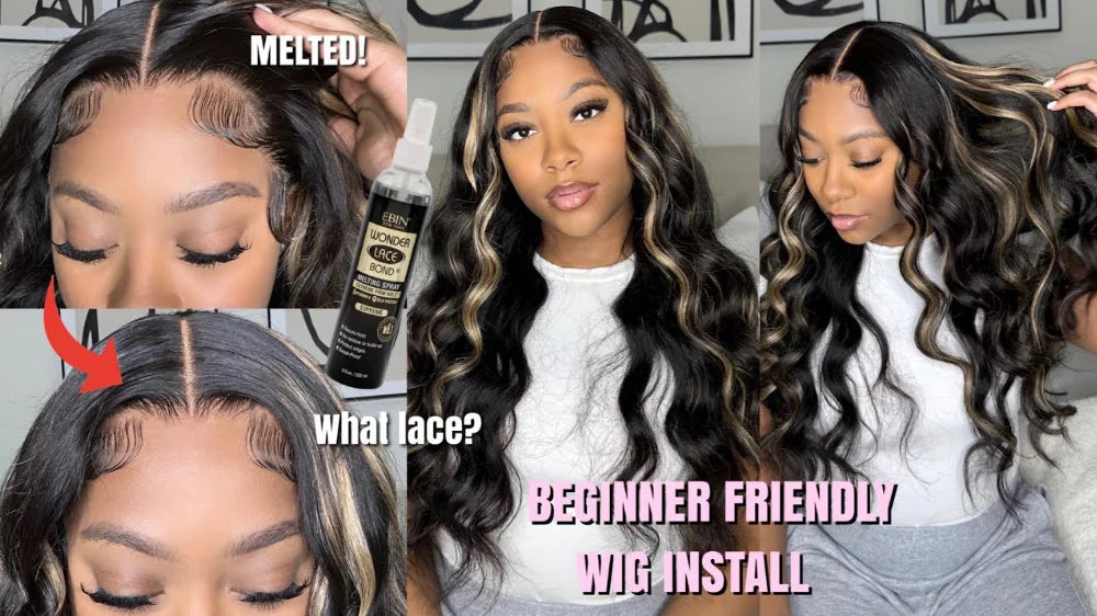 UNice Body Wave Highlight Wig Human Hair 13x4 Lace Frontal Wig Pre Cut Pre Bleached Knots 7x5 Lace Wig Wear Go Glueless Wig