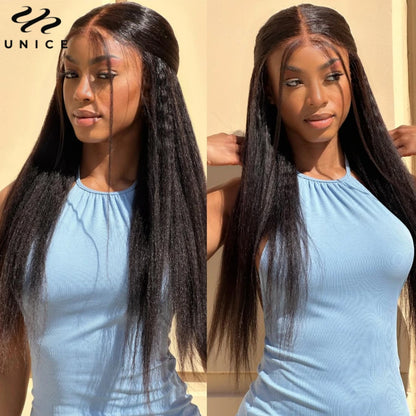 UNice Hair Pre Everything 13x4 Lace Frontal Wig Human Hair Yaki Straight Wear Go Glueless Wig Pre Bleached 7x5 Lace Closure Wig