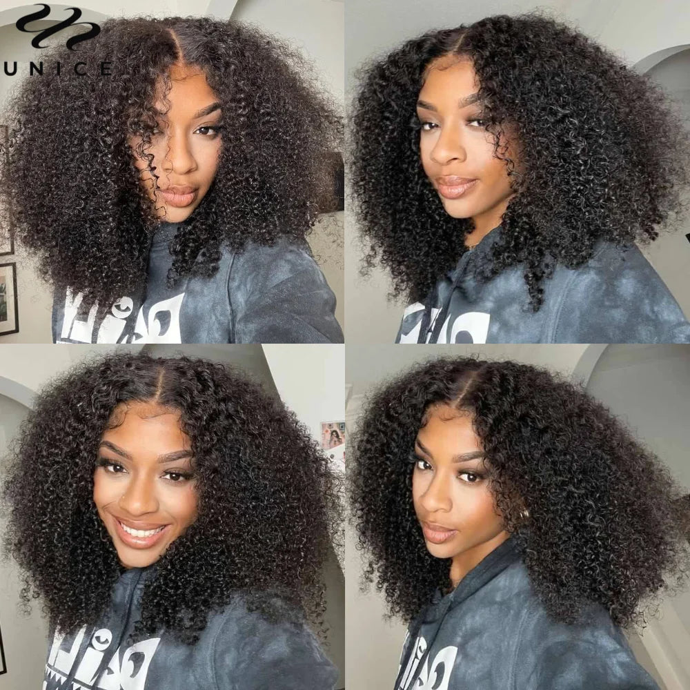 Unice Hair 200% Density Kinky Curly 7x5 Glueless Wig Human Hair Pre Cut Pre Bleached Pre Plucked Lace Front Human Hair Wigs