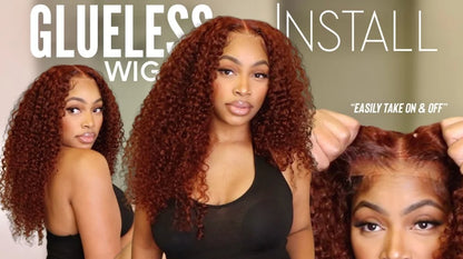 UNice Bye-Bye Knots Wig 7x5 Deep Curly Wear Go Glueless Wig Human Hair Reddish Brown Pre Cut Pre Bleached 13x4 Lace Frontal Wig