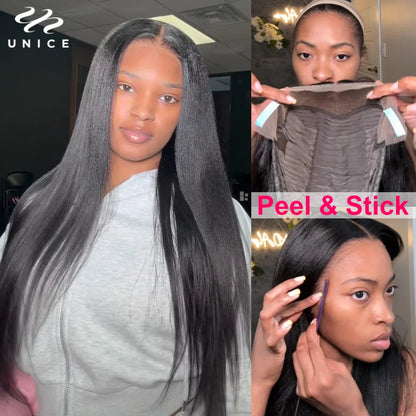 UNice Hair Pre Everything 13x4 Lace Frontal Wig Human Hair Yaki Straight Wear Go Glueless Wig Pre Bleached 7x5 Lace Closure Wig