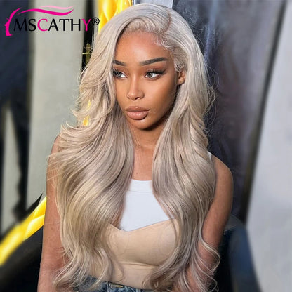 13x4 Ash Blonde Lace Frontal Wig Human Hair Body Wave Ash Grey Preplucked Lace Wig 13x6 HD Transparent Lace Closure Glueless Wig