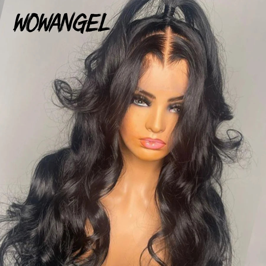 Wow Angel 250% 13x6 HD Lace Front Wig Swiss Lace Melt Skin Pre Plucked Natural Scalp Body Wave Human Hair Wig For Woman Glueless