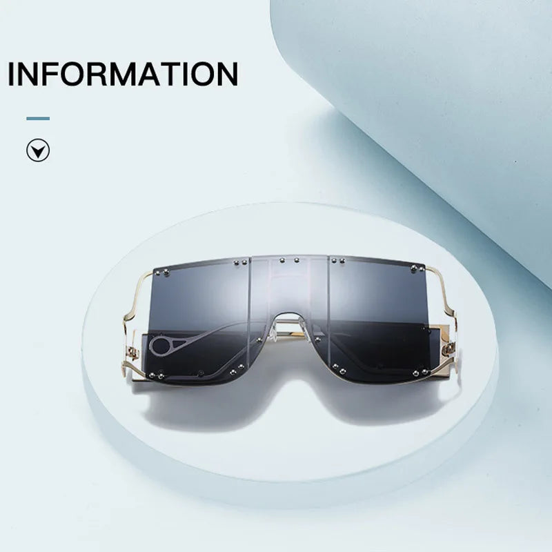 2024 New Metal Rivet Big Frame Oversized Square Sunglasses Women Luxury Brand Gradient Mirror Shades Retro Flat Top Sun Glasses