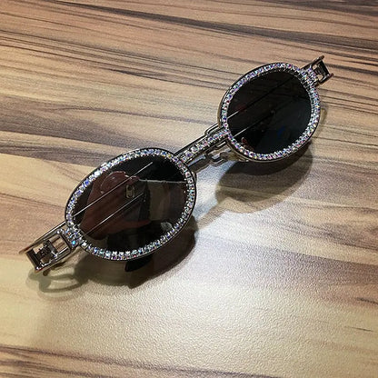 Blu-Ray Pretection Retro Round Sunglasses Women Vintage Steampunk Sun glasses For Men Clear lens Rhinestone sunglasses Oculos