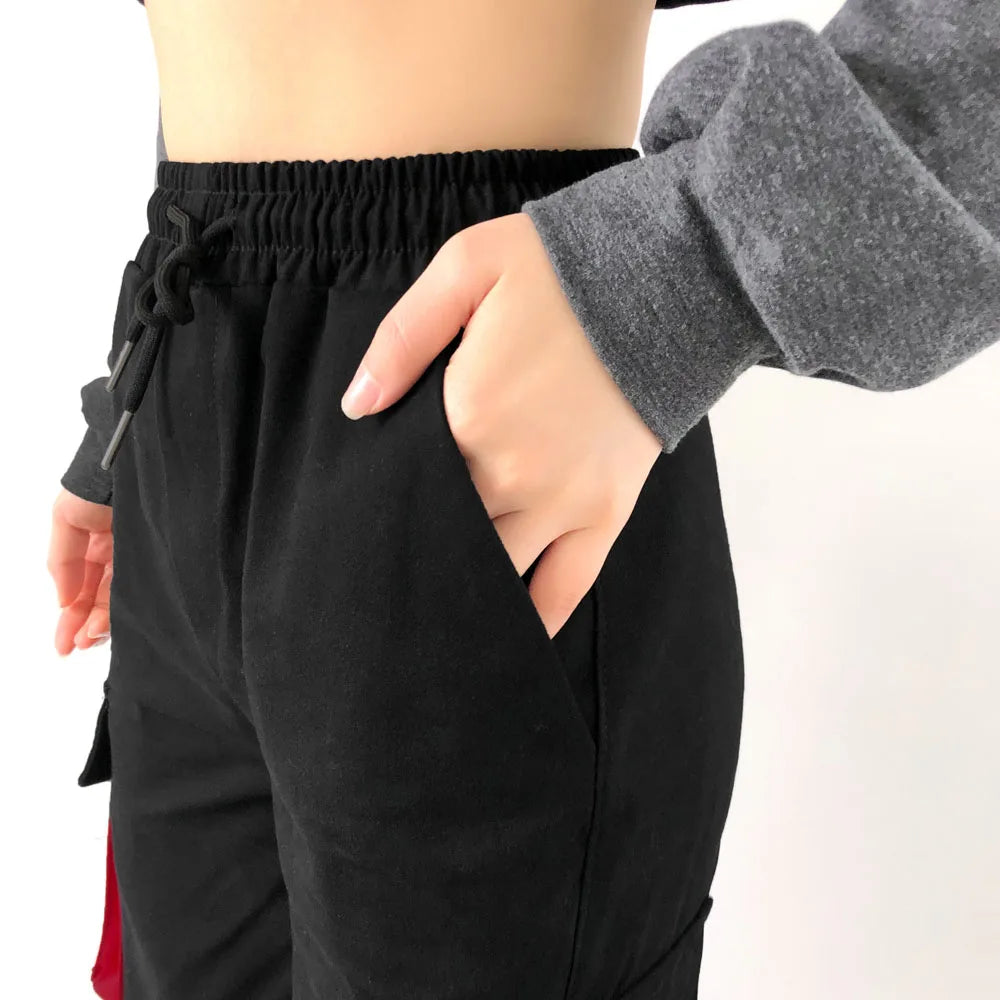 Women Cargo Pants 2023 Harem Pants Fashion Punk Pockets Jogger Trousers With Chain Harajuku Elastics High Waist Streetwear