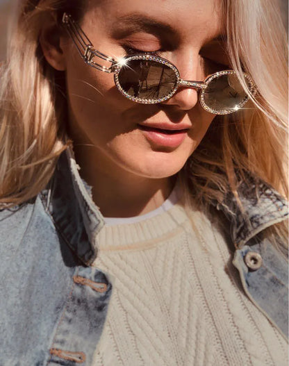 Blu-Ray Pretection Retro Round Sunglasses Women Vintage Steampunk Sun glasses For Men Clear lens Rhinestone sunglasses Oculos