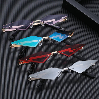 1PC Fashion Rimless Sunglasses Women Men Diamond Shape True Film Sun Glasses UV400 Trending Vintage Streetwear Narrow Eyewear