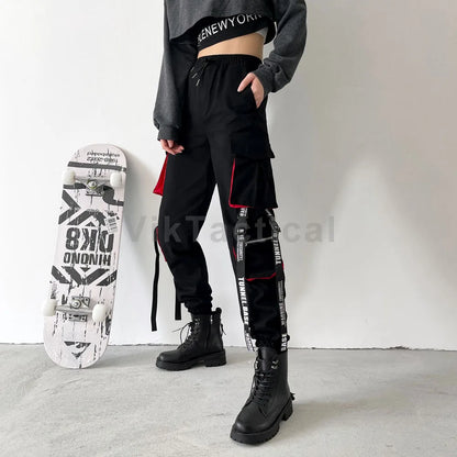 Women Cargo Pants 2023 Harem Pants Fashion Punk Pockets Jogger Trousers With Chain Harajuku Elastics High Waist Streetwear