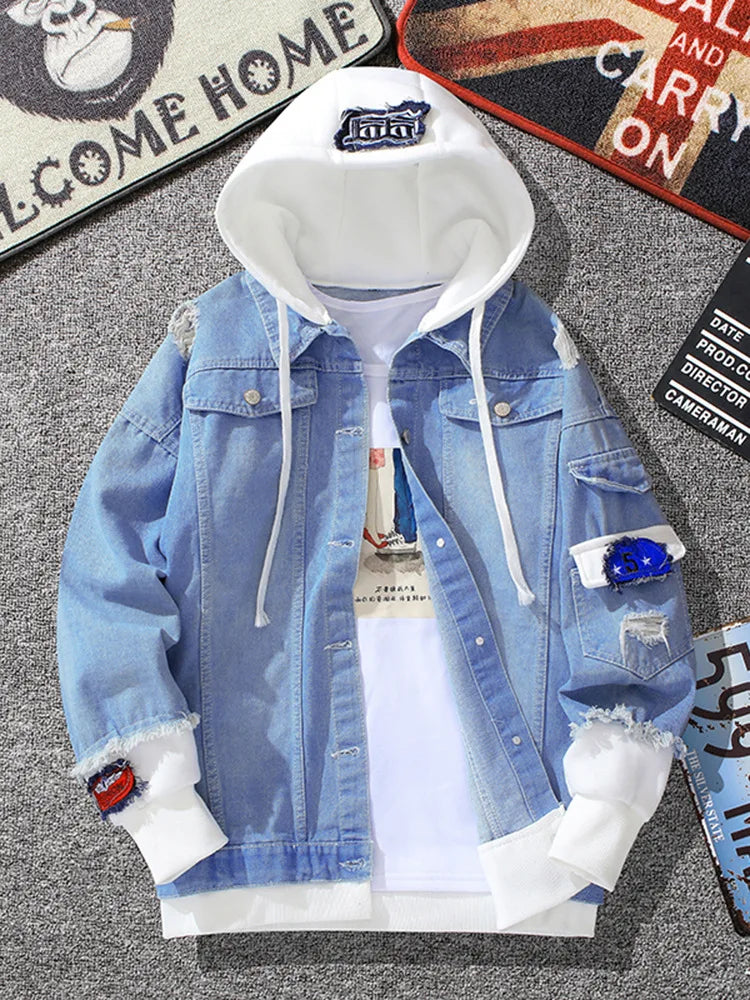 ZOGAA 2021 Men's Fall Hooded Denim Jacket Trend Slim Handsome Fall/Winter Baseball Jacket All-match Casual Clothes Streetwear