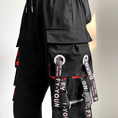 Women Cargo Pants 2023 Harem Pants Fashion Punk Pockets Jogger Trousers With Chain Harajuku Elastics High Waist Streetwear