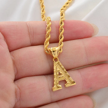 Anniyo A-Z Letters Necklaces Women Men Gold Plated Initial Pendant Rope Chain English Letter Jewelry Alphabet African #058002B