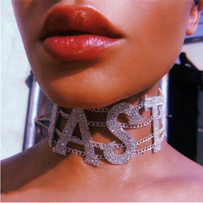 Wholesale NASTY SEXY Shiny Rhinestone Choker Necklace Letter for Women BABY Big Choker Necklace Crystal Collar Statement Jewelry