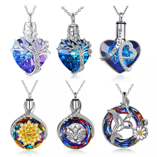 15 Styles Cremation Jewelry - Heart Shped Crystal Urn Necklace Ashes Keepsake Pendant Jewelry Gifts For Women Girls