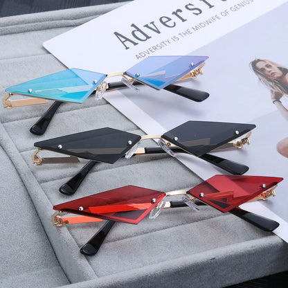 1PC Fashion Rimless Sunglasses Women Men Diamond Shape True Film Sun Glasses UV400 Trending Vintage Streetwear Narrow Eyewear