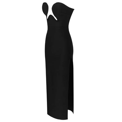 Women Winter Sexy Strapless Backless Split Black Maxi Long Bodycon Bandage Dress 2022 Elegant Evening Party Club Dress Vestidos