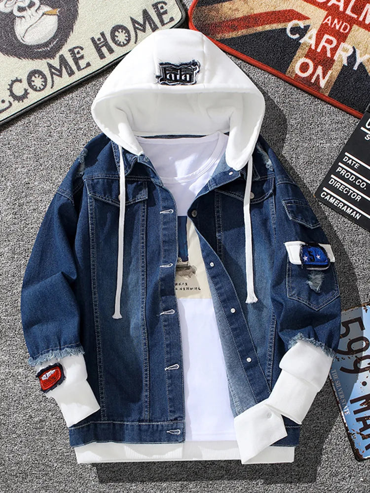 ZOGAA 2021 Men's Fall Hooded Denim Jacket Trend Slim Handsome Fall/Winter Baseball Jacket All-match Casual Clothes Streetwear