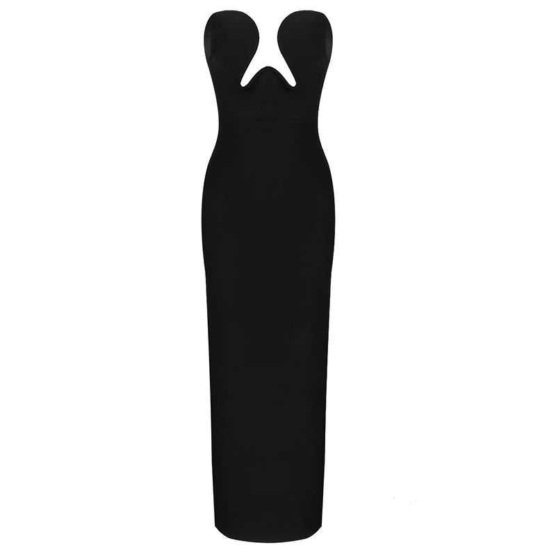 Women Winter Sexy Strapless Backless Split Black Maxi Long Bodycon Bandage Dress 2022 Elegant Evening Party Club Dress Vestidos