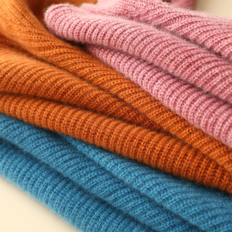 winter new chunky knit 100% cashmere turtleneck loose sweater knitwear women fashion warm jumper