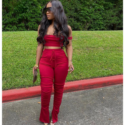 two piece set for women two piece outfits stacked pants 2 pieces sets women crop top pants stacked leggings  outfits for female