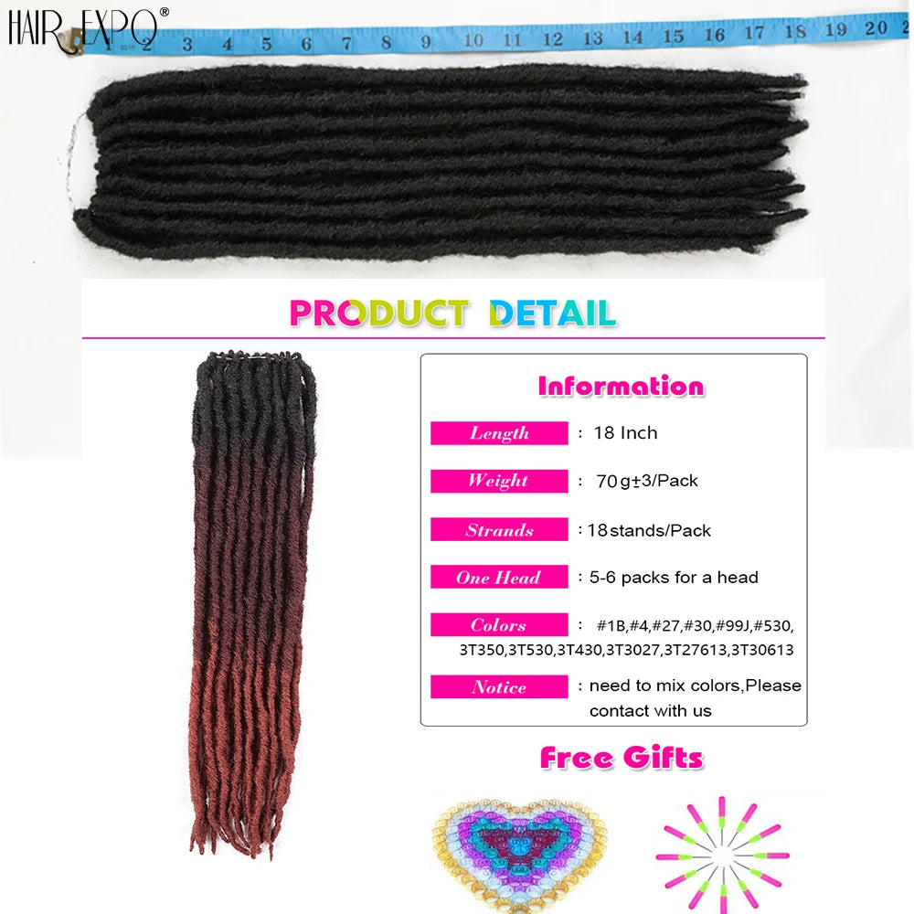 18"Synthetic Faux Locs Crochet Braids Hair Knotless Dreadlocks Straight Gypsy Locs Hair Ombre Braiding Hair Extensions For Women