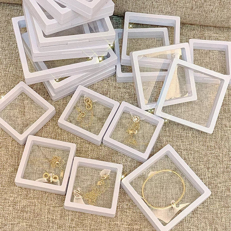 10PCS Set 3D Floating Display Case Stands Holder Suspension Storage for Pendant Necklace Bracelet Ring Coin Pin Gift Jewelry Box