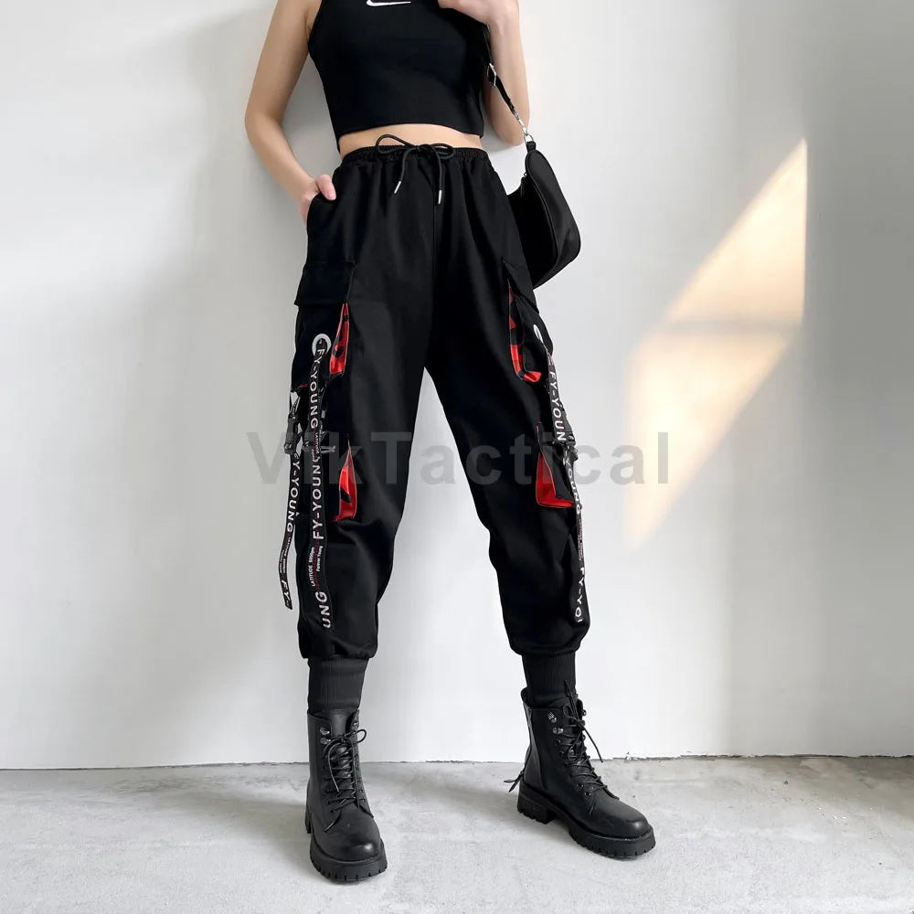 Women Cargo Pants 2023 Harem Pants Fashion Punk Pockets Jogger Trousers With Chain Harajuku Elastics High Waist Streetwear