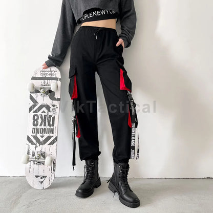 Women Cargo Pants 2023 Harem Pants Fashion Punk Pockets Jogger Trousers With Chain Harajuku Elastics High Waist Streetwear